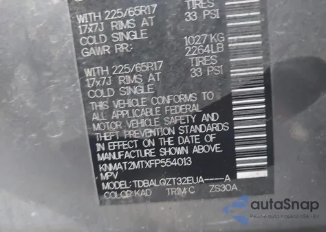 2015 Nissan Rogue Sv из США, поврежденный, VIN KNMAT2MTXFP554013